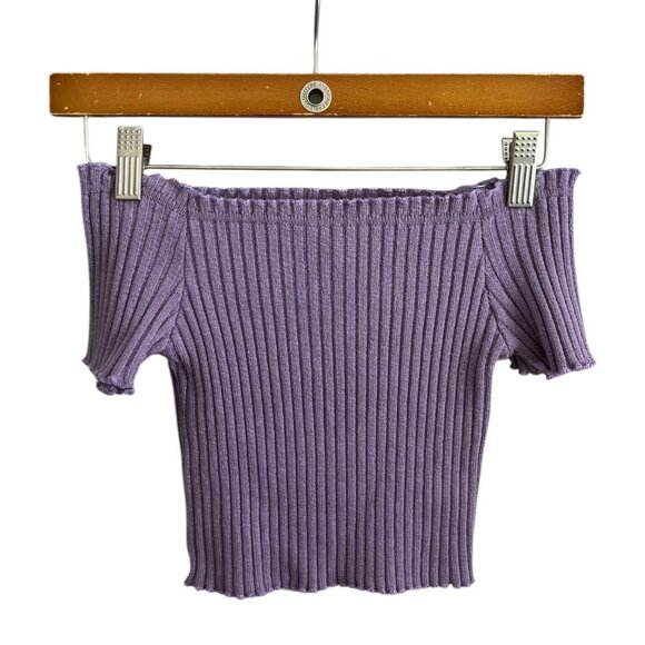 Windsor Ribbed Off the Shoulder Crop Top Purple S Cottagecore Pastel Festival - Picture 1 of 6